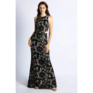Alice + Olivia Adel Side Cutout Gown Floral Lace Black Sleeveless Formal XS